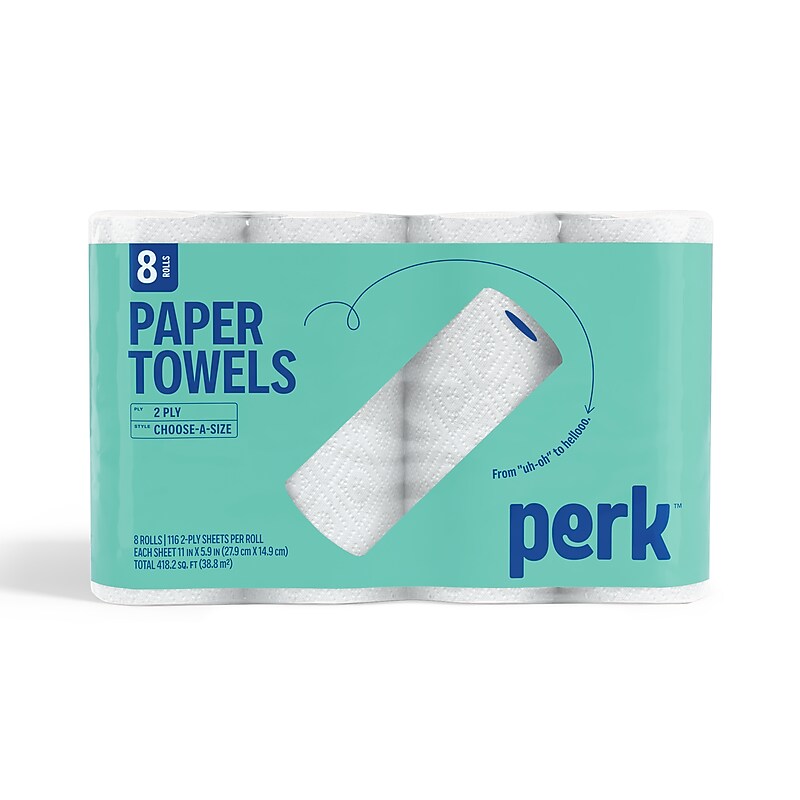Perk™ Choose-A-Size Paper Towels, 2-ply, 116 Sheets/Roll, 8 Rolls/Pack (PK55113) image 1