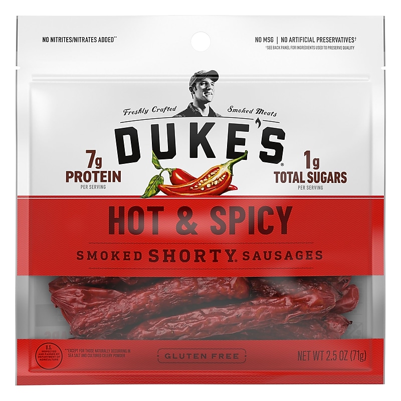 Duke's Hot and Spicy Smoked Shorty Sausages, 2.75 oz., 7 Bags/Carton (GOV02268) image 1