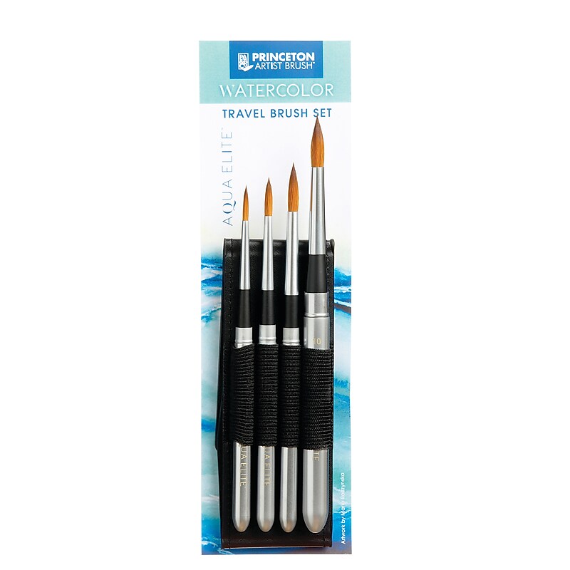 Princeton Aqua Elite Short Handle Watercolor Synthetic Brush Travel Set, 4/Pack (PBXP4850TRSET) image 1