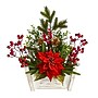 Nearly Natural Artificial Poinsettia, Succulent and Berry Arrangement in Bench Planter, 18" (A1410)~#|#~84B8ACFC-59FE-481E-A011BCF1B36E15CE_sc7