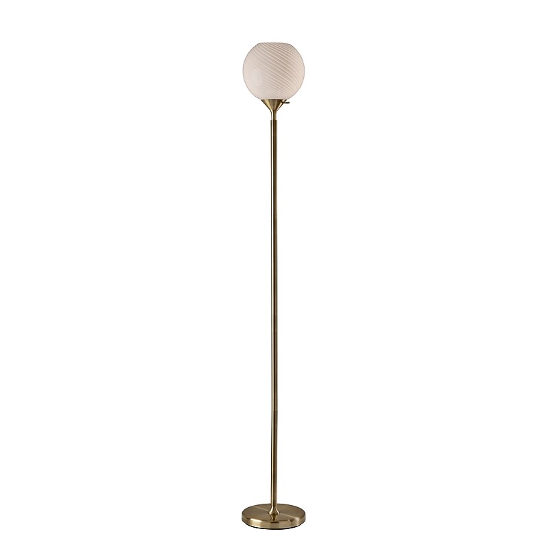 Adesso Swirl Torchiere 73.75"H Antique Brass Floor Lamp with Round Shade (3265-21) image 1