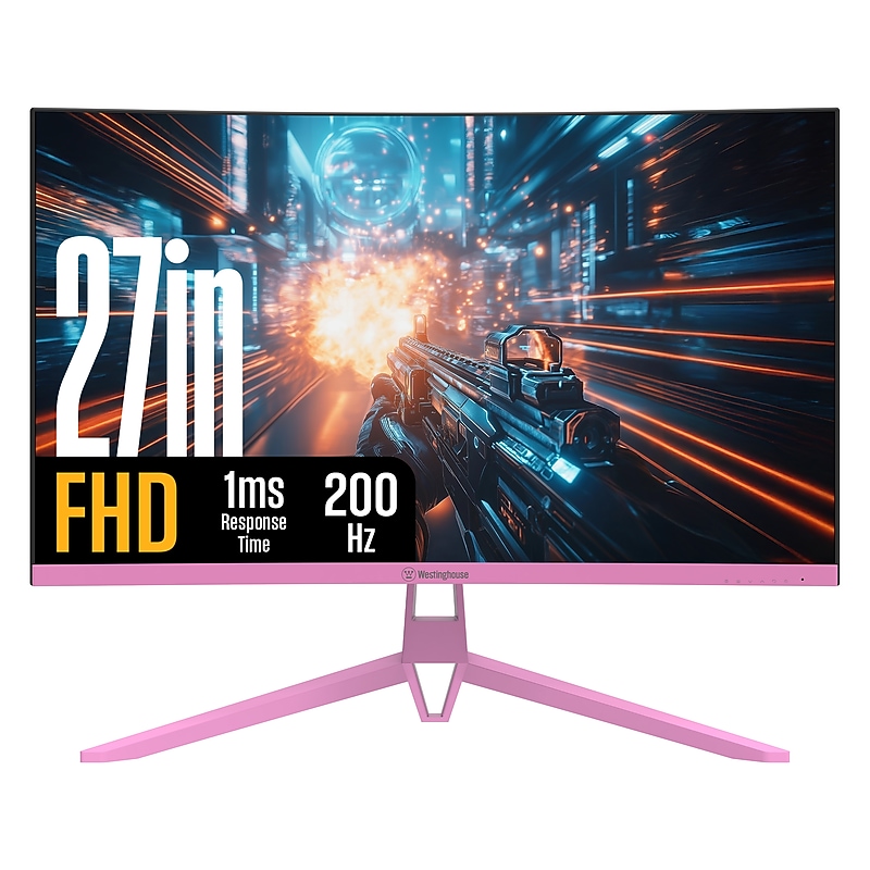 Westinghouse RC6250 27" Curved FHD 200Hz LED AMD FreeSync Gaming Monitor, Built in Speakers, Pink (WC27RX6250P) image 1