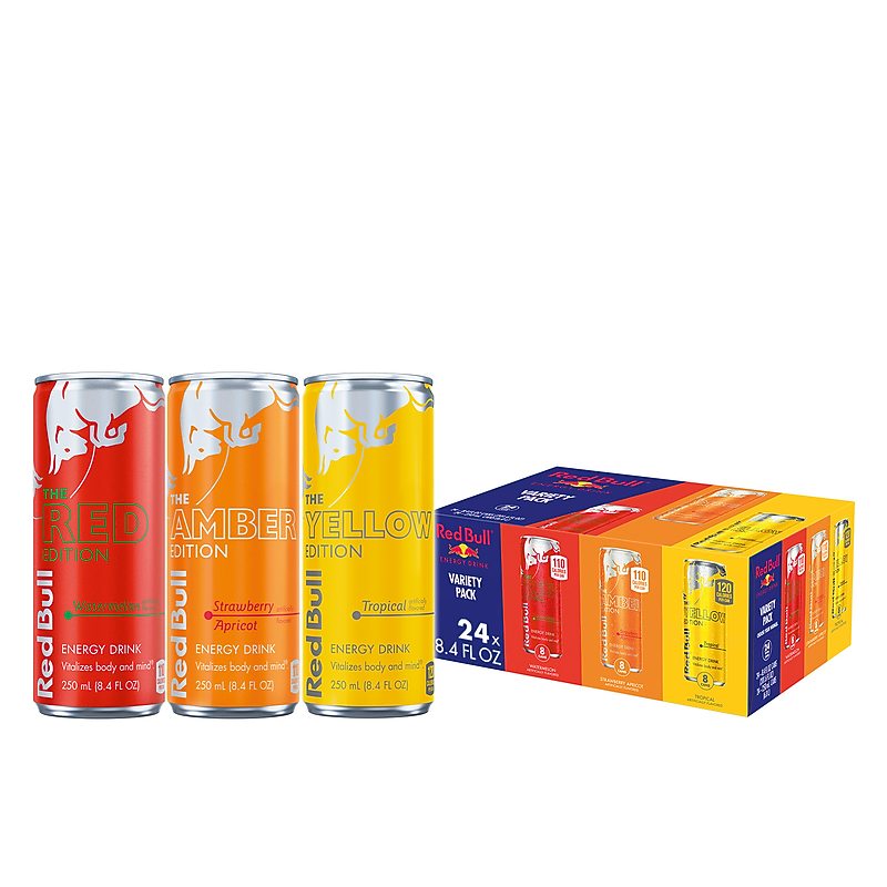 Red Bull Watermelon/Tropical/Strawberry Apricot Energy Drinks, 8.4 fl. oz., 24 Cans/Carton (RB901417) image 1