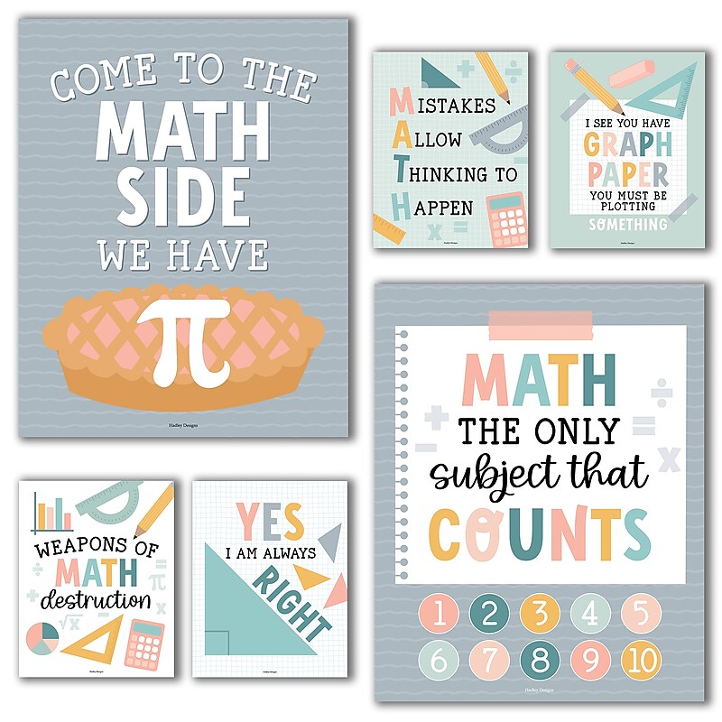 Hadley Designs 11" x 14" Boho Math Bulletin Board Classroom Decor Posters, 6/Set (HDDX004BEB10P) image 1