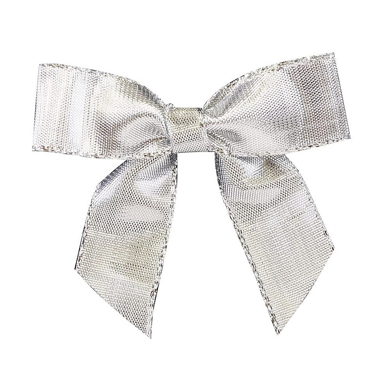 JAM Paper Metallic Bows, Silver - Lame, 100/Pack (52640349262) image 1
