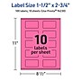 Avery Laser/Inkjet Rectangle Multipurpose Labels, 1.5" x 2.75", Bright Pink, 100/Pack (94230)~#|#~84F3FE7D-32AE-4D0F-A1B626A580BFDB10_sc7