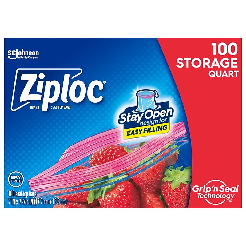 Ziploc Medium Storage Bags, 1 Qt., 100/Box (316962) image 1
