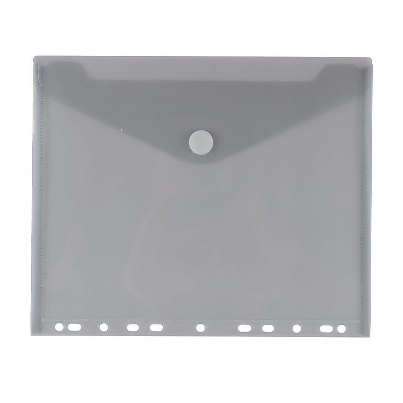 JAM PAPER Plastic 3 Hole Punch Binder Envelopes with Hook & Loop Closure, Letter Booklet, 9 1/2 x 11 1/2, Smoke Grey, 12/Pack image 1