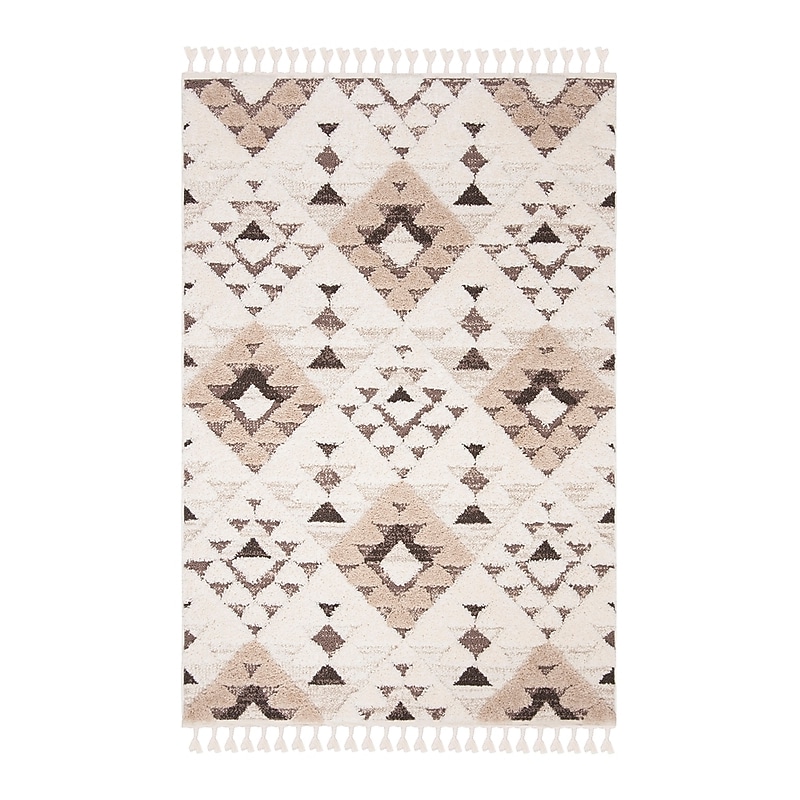 Safavieh Moroccan Tassel Shag Collection 4' x 6' Rectangle Indoor Area Rug, Machine Made, Ivory/Brown (MTS688A-4) image 1