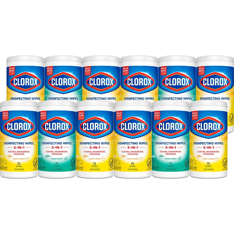 Clorox Disinfecting Wipes, Fresh and Crisp Lemon Scent, 75 Wipes/Container, 12/Carton (30208) image 1