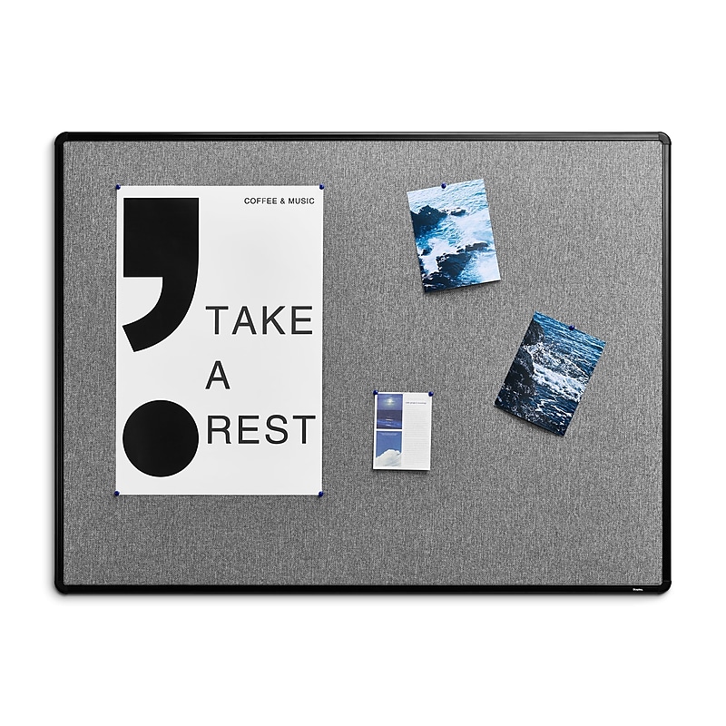 Staples Fabric Bulletin Board, Black Frame, 4' x 3' (ST61264) image 1