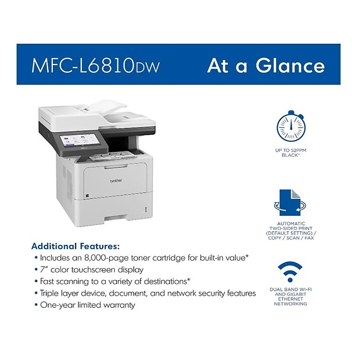 Brother MFC-L6810DW Enterprise All-In-One Laser Printer, Copy
