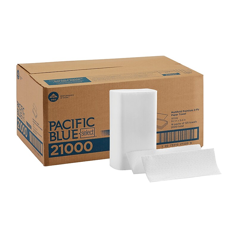 Pacific Blue Select Recycled Multifold Paper Towels, 2-ply, 125 Sheets/Pack, 16 Packs/Carton (21000) image 1
