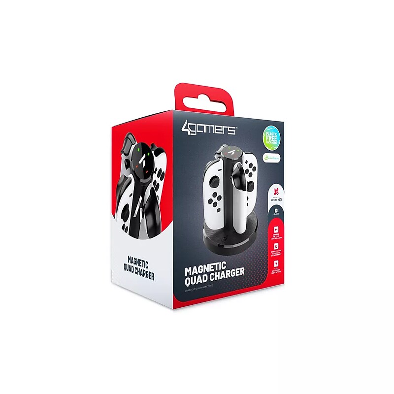 4Gamers Magnetic Quad Charger, Switch 2 Compatible, Black (S2-QCD-4G) image 1