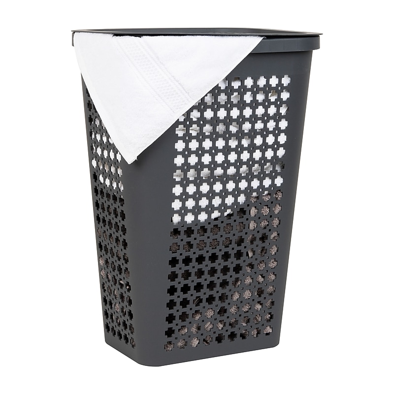 Mind Reader Slim Tapered Hamper with Lid, Plastic, Gray (SWHAMP50-GRY) image 1