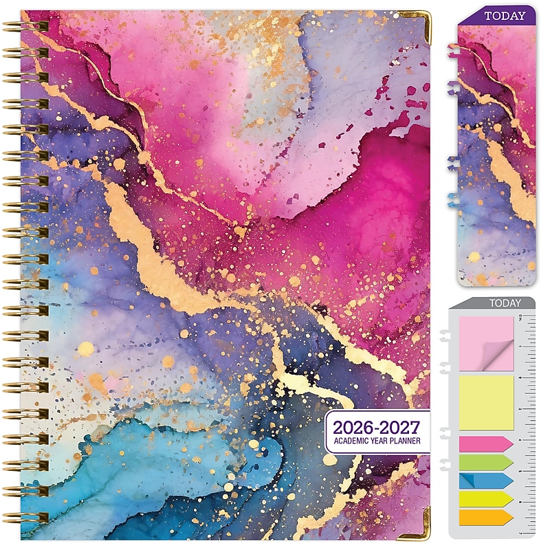 2026-2027 Excello Brands 8.5" x 11" Academic Weekly & Monthly Planner, Paperboard Cover, Rainbow Gold Marble (FSHN-AY26-8511-36) image 1