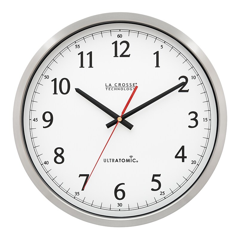 La Crosse Technology UltrAtomic Wall Clock, Stainless Steel, 14"Dia. (404-1235UA-PL ) image 1