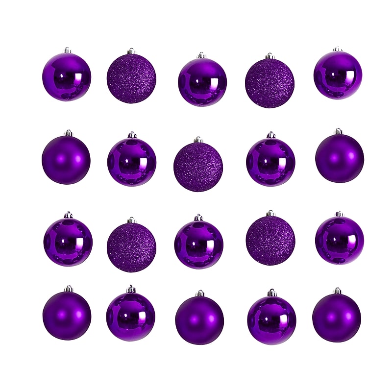 Nearly Natural Holiday Christmas Purple Shatterproof Ornament Set, 3", 20/Set (D1056-PP) image 1