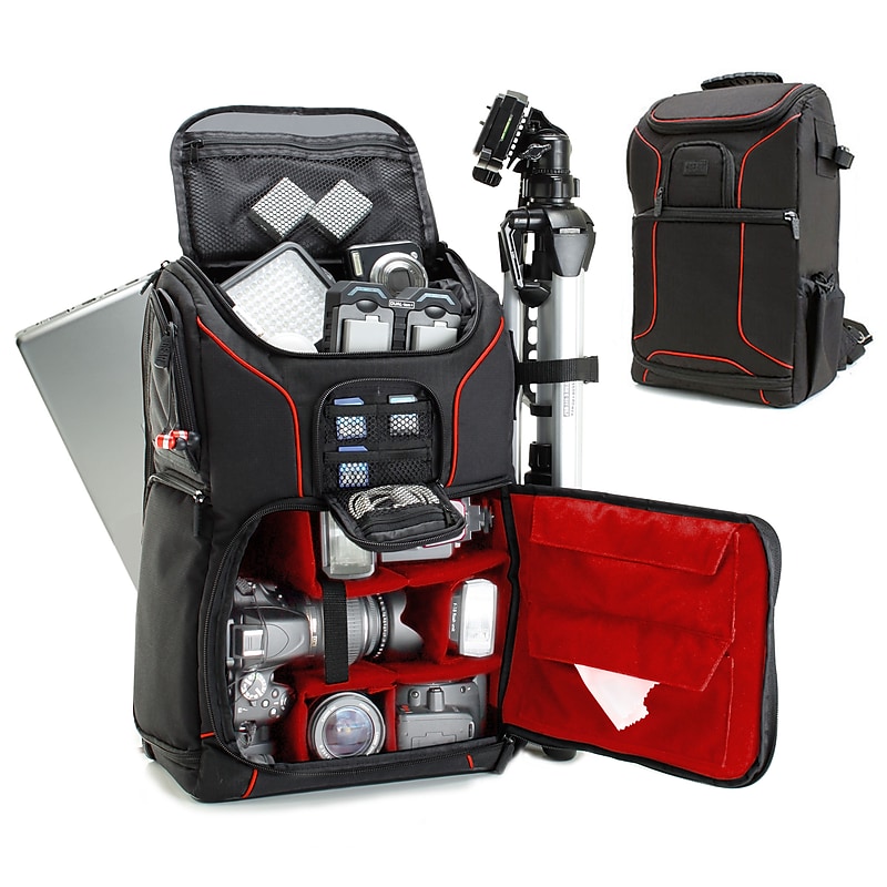USA GEAR S Series DSLR Camera Backpack with Laptop Compartment, Black with Red Interior (GRSLS17100RDEW) image 1