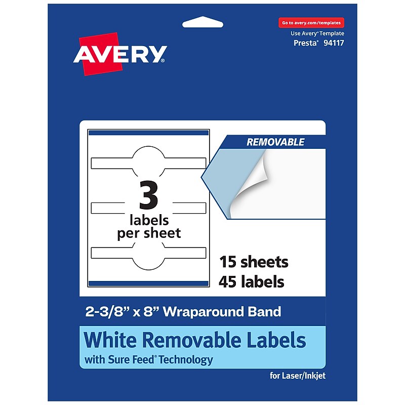 Avery Laser/Inkjet Decorative Edge Multipurpose Labels, 2-3/8" x 8", White, 45 Labels/Pack (94117) image 1