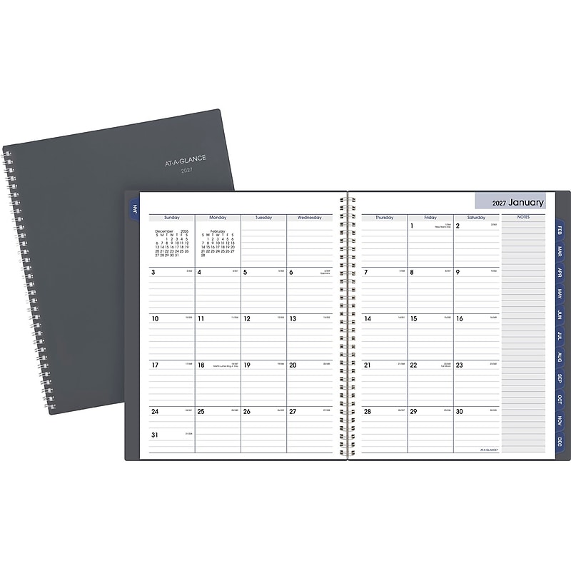 2027 AT-A-GLANCE DayMinder 8.5" x 11" Monthly Planner, Plastic Cover, Gray (GC470-07-27) image 1