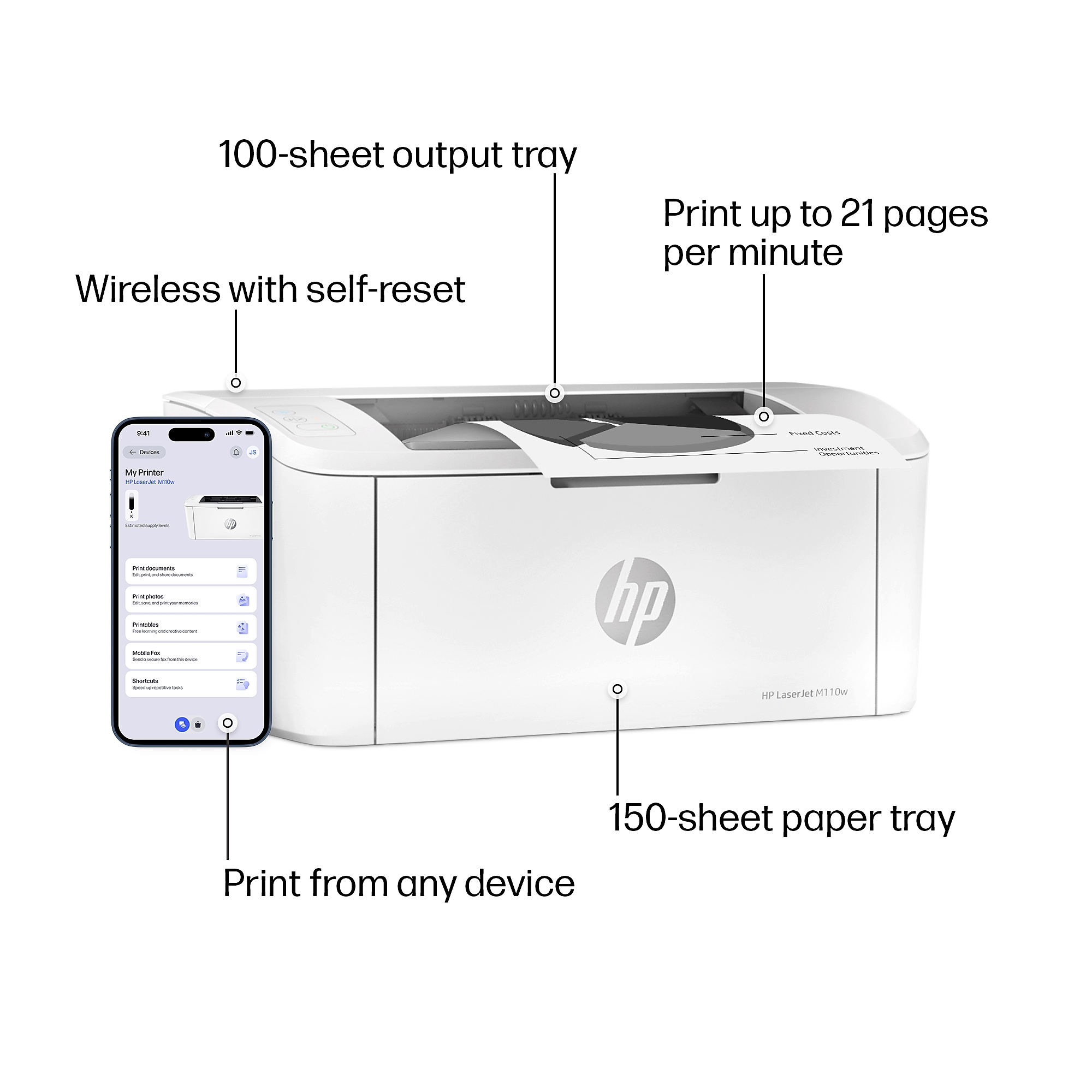 HP LaserJet M110w Wireless Black & White Printer, Print Only, Best for Home Office, AI Enabled (7MD66F) Sansujyuku sansujyuku.com