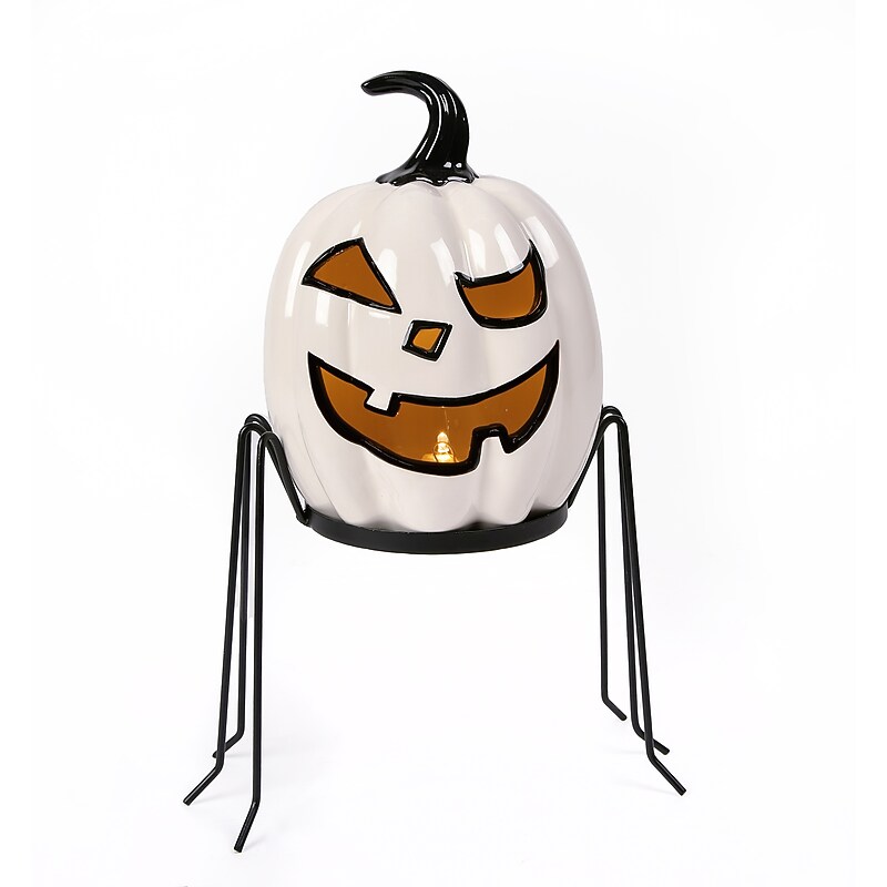 National Tree Company 15" Pre-Lit Ghost Pumpkin in Stand (HH75-HC191512) image 1