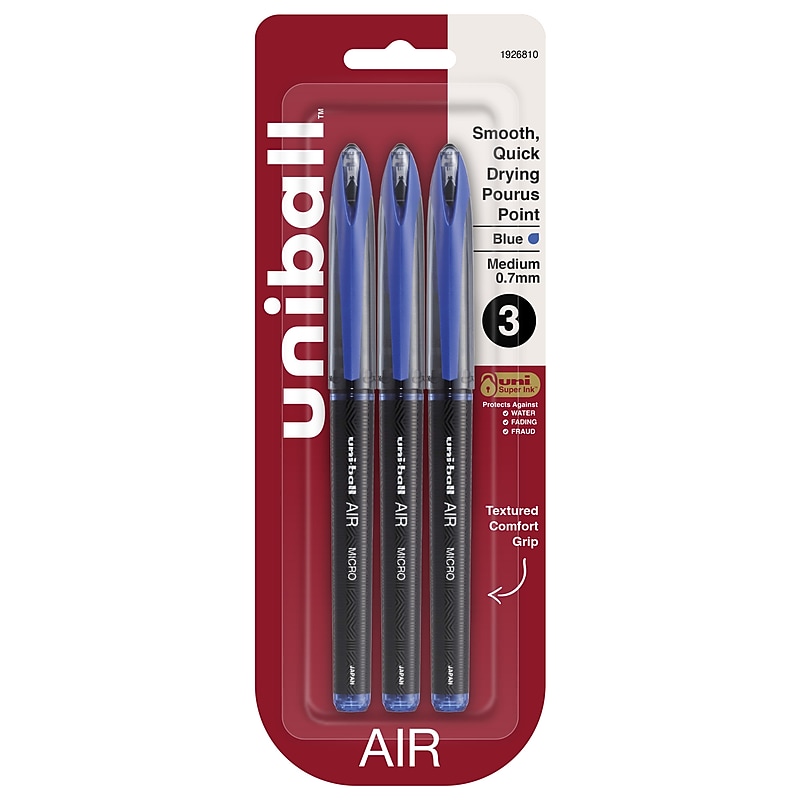 uni-ball AIR Porous Point Pens, Medium Point, 0.7mm, Blue Ink, 3/Pack (1926810) image 1