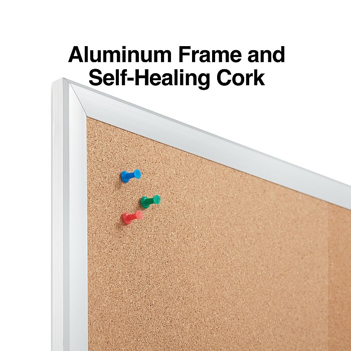 Staples Standard Durable Cork Bulletin Board, Aluminum Frame