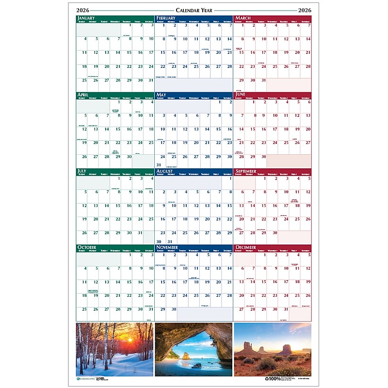 2026 House of Doolittle Earthscapes Scenic 24" x 37" Yearly Dry Erase Wall Calendar, Reversible (393-26) image 1