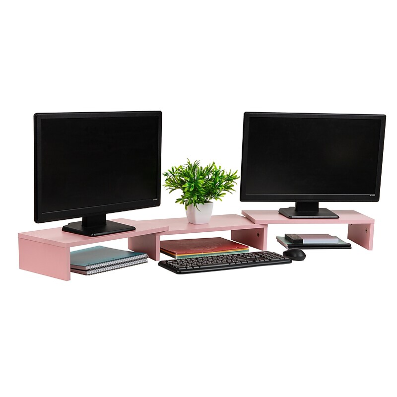 Mind Reader Adjustable Dual Monitor Stand, Up to 44 lbs., Pink (MDFMOND-PNK) image 1