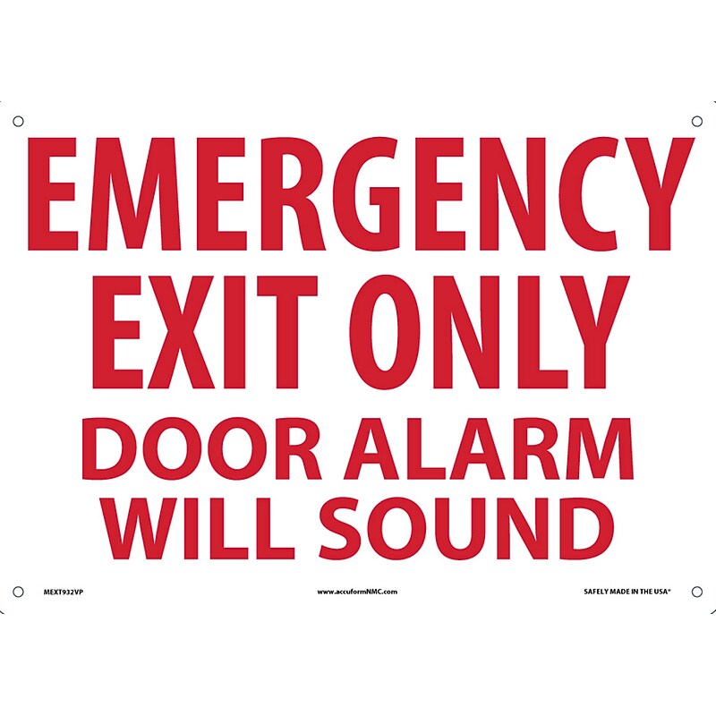 Accuform Safety Sign, Emergency Exit Only, 10" X 14", Adhesive Vinyl (MEXT932VS) image 1