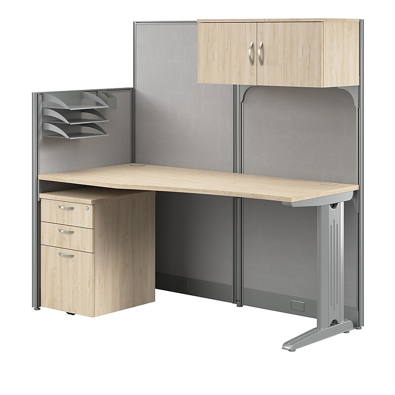 Bush Business Furniture Office in an Hour Cubicle Desk with Storage, Natural Elm (WC36592-03STGK) image 1