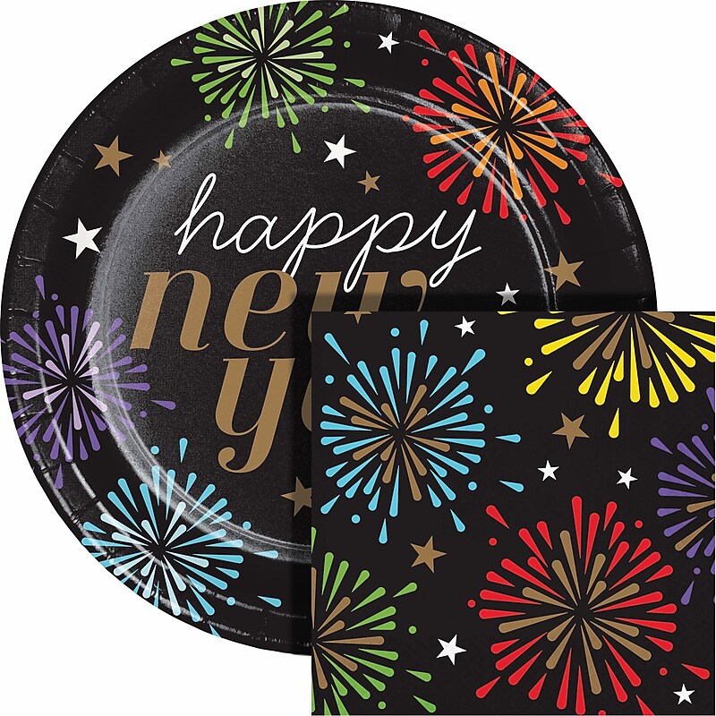 Say Hooray! New Year's Radiance Paper Plates and Napkins Kit, Multicolored, 48/Pack (DTC9394E2G) image 1