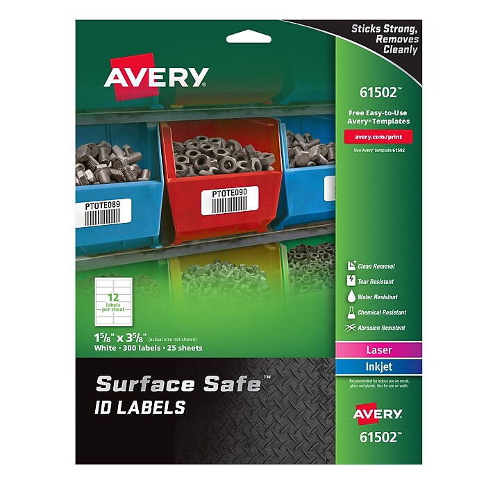Avery Surface Safe Laser/Inkjet ID Labels, 1 5/8