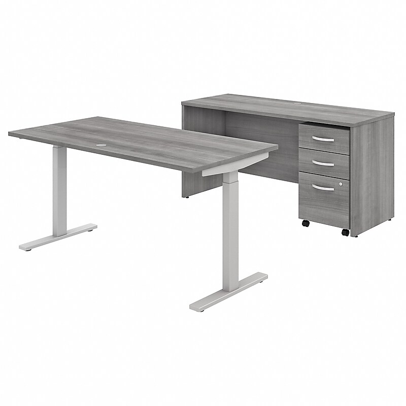 Bush Business Furniture Studio C 60"W Electric Height Adjustable Desk, Credenza, Mobile File Cabinet, Platinum Gray (STC017PGSU) image 1
