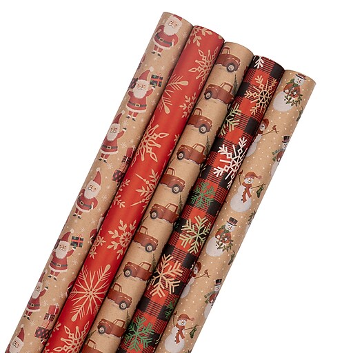 JAM Paper Assorted Gift Wrap, Christmas Kraft Wrapping Paper, 125 Sq ...