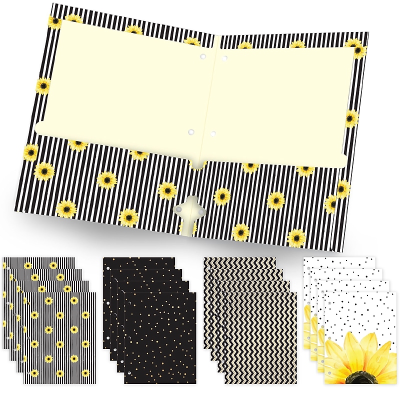 Global Printed Products Vibrant Sunflower 3-Hole Punched 2 Pocket Presentation Folder, Assorted Colors, 16/Pack (GPP-0100-D) image 1