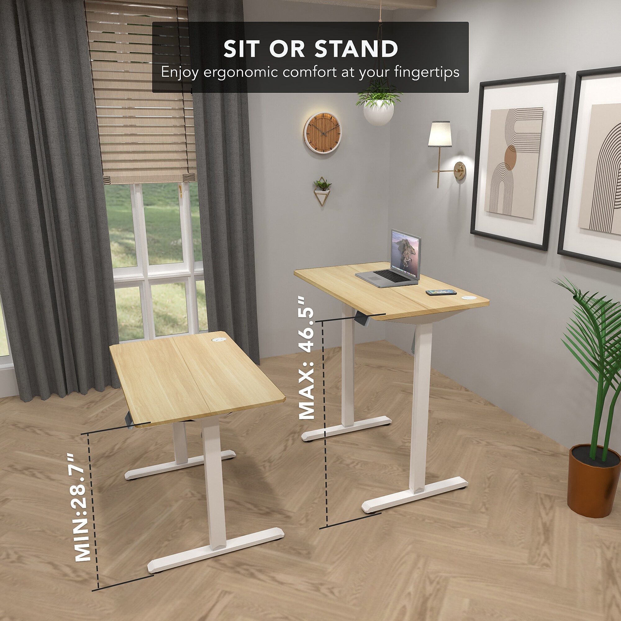 Mount-It! 48″W Electric Rectangular Adjustable Standing Desk, Maple/White (MI-8038) Sansujyuku sansujyuku.com