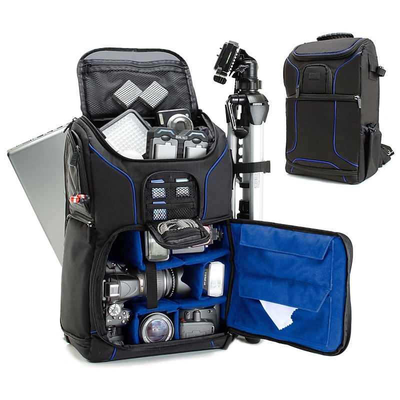 USA GEAR S Series DSLR Camera Backpack with Laptop Compartment, Black and Blue (GRSLS17100BLEW) image 1