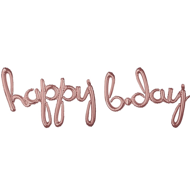 Party City Happy B-Day Foil Balloon Cursive Letter Banners, Rose Gold, 2/Pack (AM3915731-NS) image 1