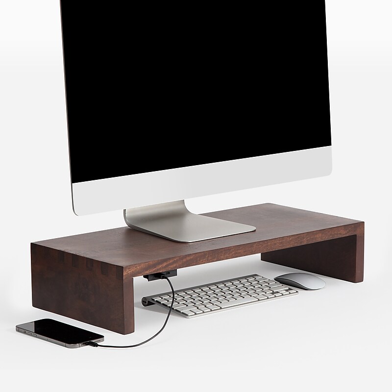 Anji Mountain Mango Wood Monitor Stand with Two USB Ports, Up to 32" Monitor, Walnut (MS-FNG-WAL-P) image 1