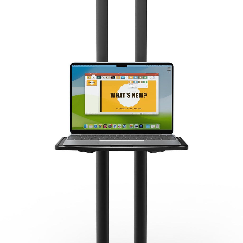 Laptop mounted on stand