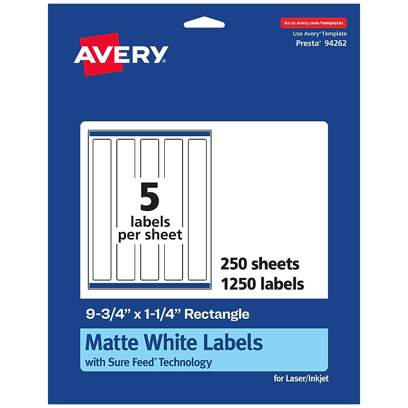 Avery Laser/Inkjet Multipurpose Labels, 1.25"  x 9.75", Matte White, 1250/Box (94262) image 1