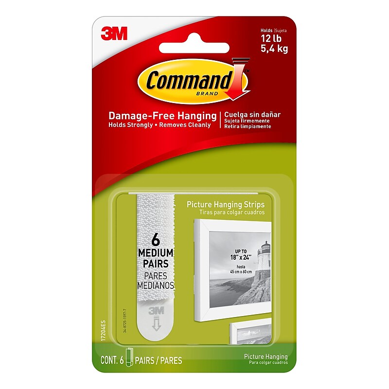 Command Medium Hanging Strips, 12 lb., White, 6/Pack (17204ES) image 1