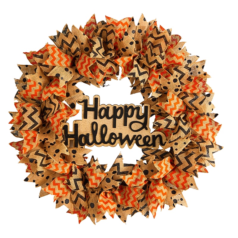 Nearly Natural Halloween Burlap Ribbon Wreath, 30" (W1194) image 1
