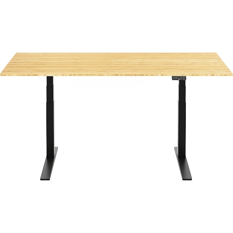 FlexiSpot E7 Pro 78"W Electric Adjustable Standing Desk, Bamboo/Black (E7BPRO7830LBZB) image 1