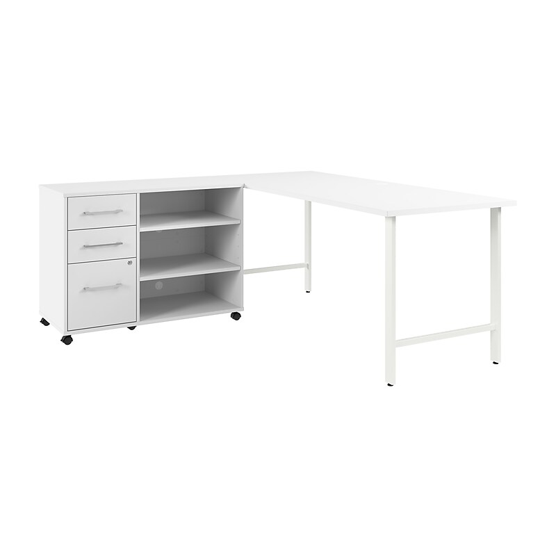 Bush Business Furniture Hustle 72"W Computer Desk and Storage Cabinet with Drawers and Shelves, White (HUS010WH) image 1