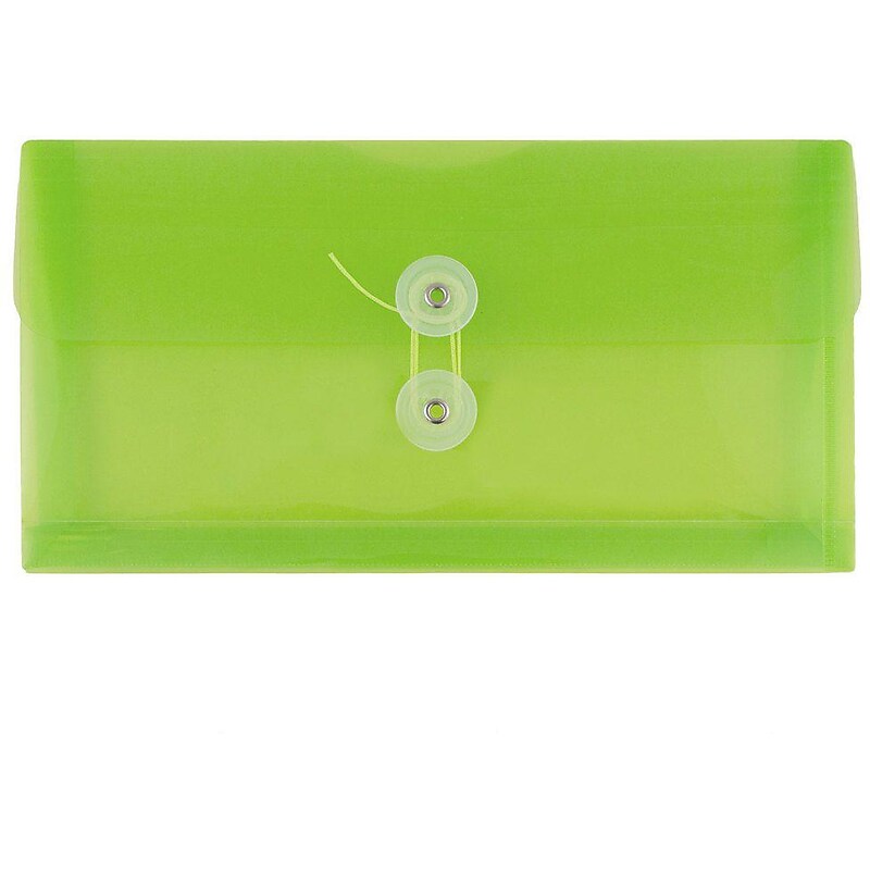 JAM Paper Premium Plastic Filing Envelope with Button & String Closure, Lime Green, 3/Pack (921B1LIX3) image 1