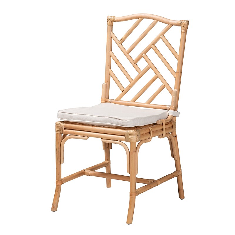 bali & pari Rio Bohemian Natural Rattan Dining Chair, Natural/Off-White (226-13116-HiT) image 1